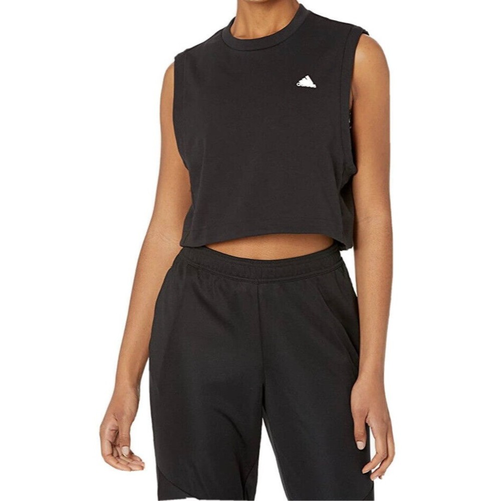 Adidas Tank Top Size XL Women's Designed 2 Move Studio Cropped Black NWT